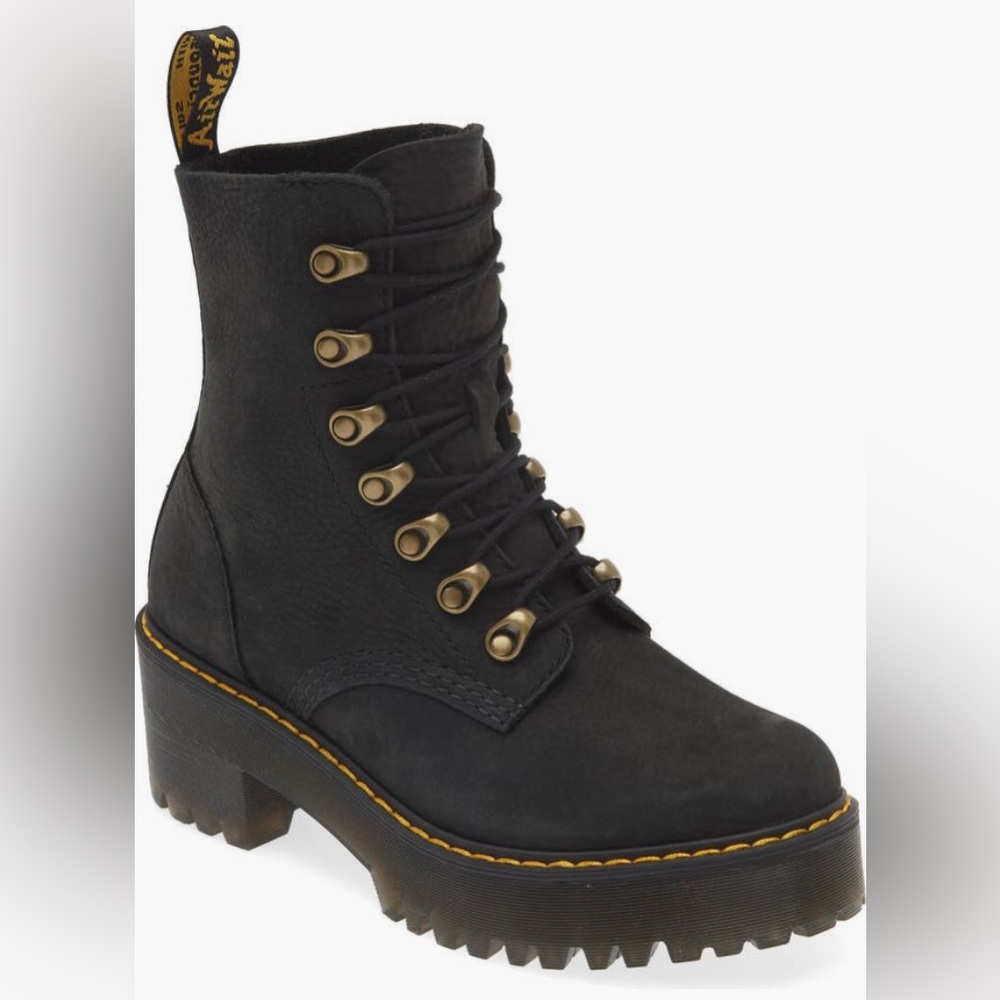 NIB $200 Dr. Martens Leona Combat Boot in Black Milled Nubuck - size 6US/4UK!